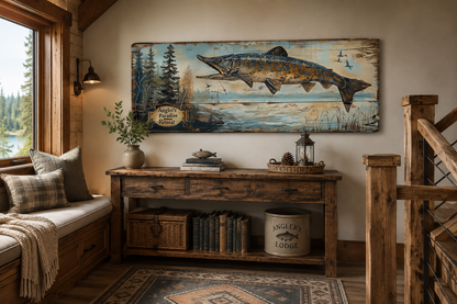 Pike Fish Wall Art - Angler's Paradise Retreat Fishing Sign Framed Cabin Wall Art