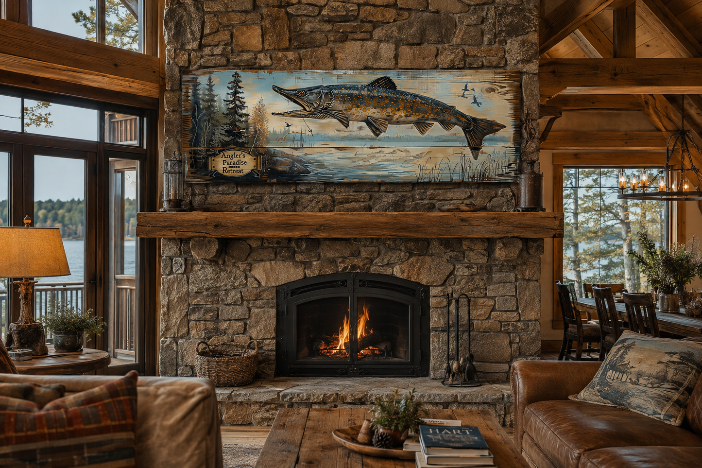 Pike Fish Wall Art - Angler's Paradise Retreat Fishing Sign Framed Cabin Wall Art
