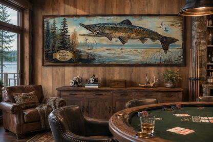 Pike Fish Wall Art - Angler's Paradise Retreat Fishing Sign Framed Cabin Wall Art