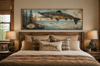Pike Fish Wall Art - Angler's Paradise Retreat Fishing Sign Framed Cabin Wall Art