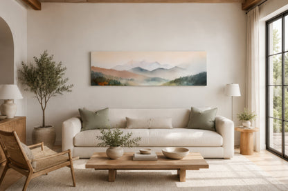 Pink And Green Pastel Mountain Landscape Above Bed Wall Art