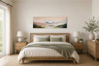 Pink And Green Pastel Mountain Landscape Above Bed Wall Art
