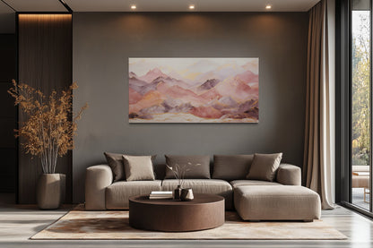 Pink Brown Abstract Marble Mountain Landscape Framed Canvas Wall Art