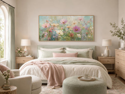Pink Green Pastel Floral Canvas Wall Art For Living Room