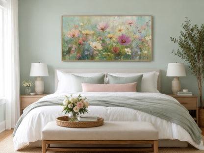 Pink Green Pastel Floral Canvas Wall Art For Living Room