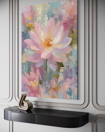 Pink Lotus Flower Vertical Canvas Wall Art