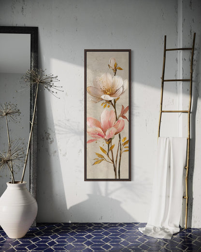 Pink Magnolia Floral Tall Vertical Canvas Wall Art