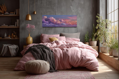 Pink Purple Clouds Sunset Wall Art – Panoramic Canvas With Dreamy Sky Painting