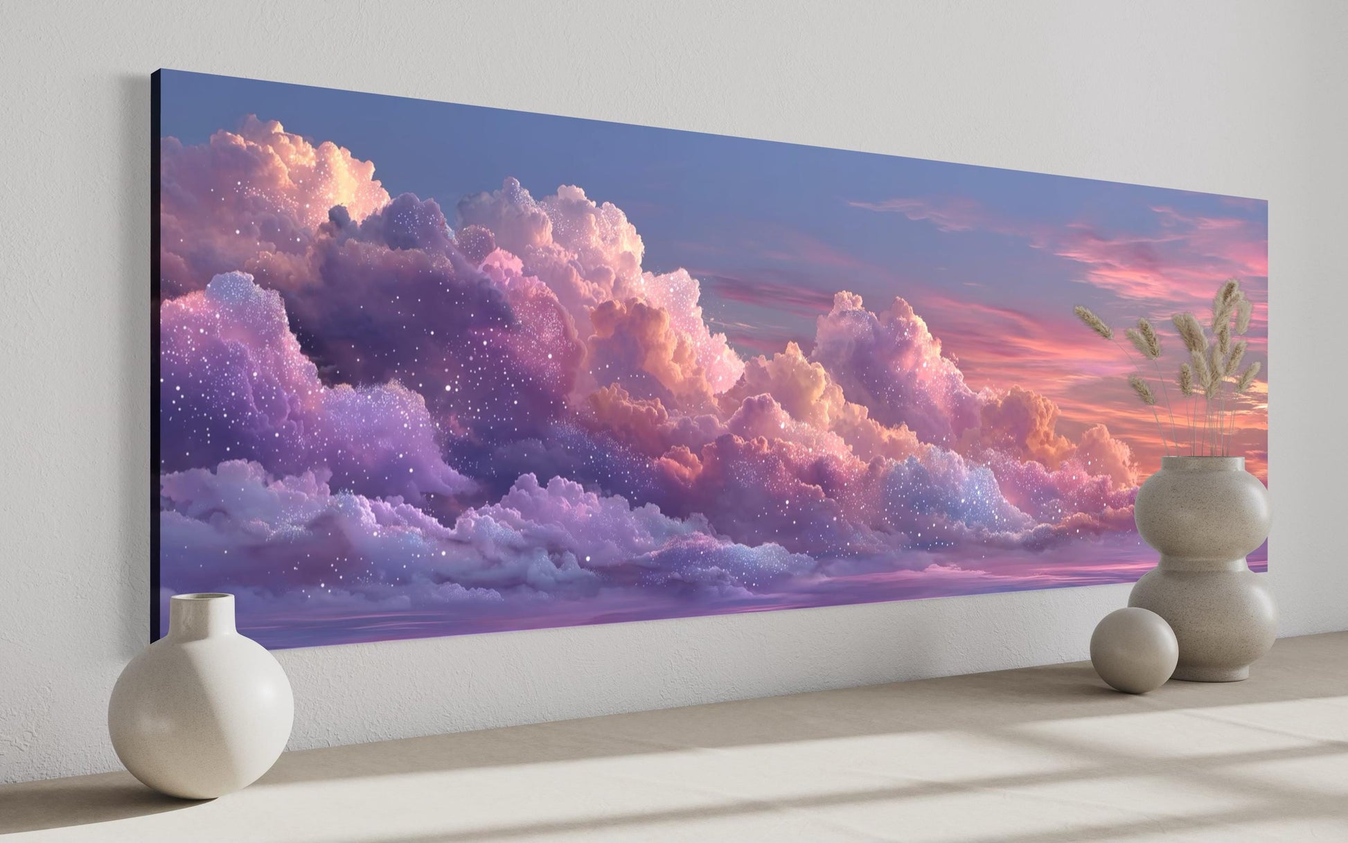 Pink Purple Clouds Sunset Wall Art – Panoramic Canvas With Dreamy Sky Painting