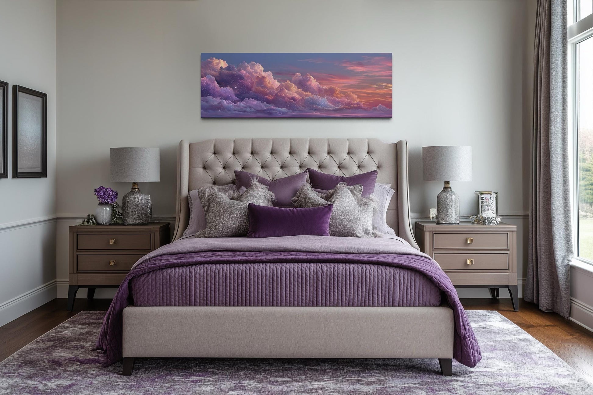 Pink Purple Clouds Sunset Wall Art – Panoramic Canvas With Dreamy Sky Painting
