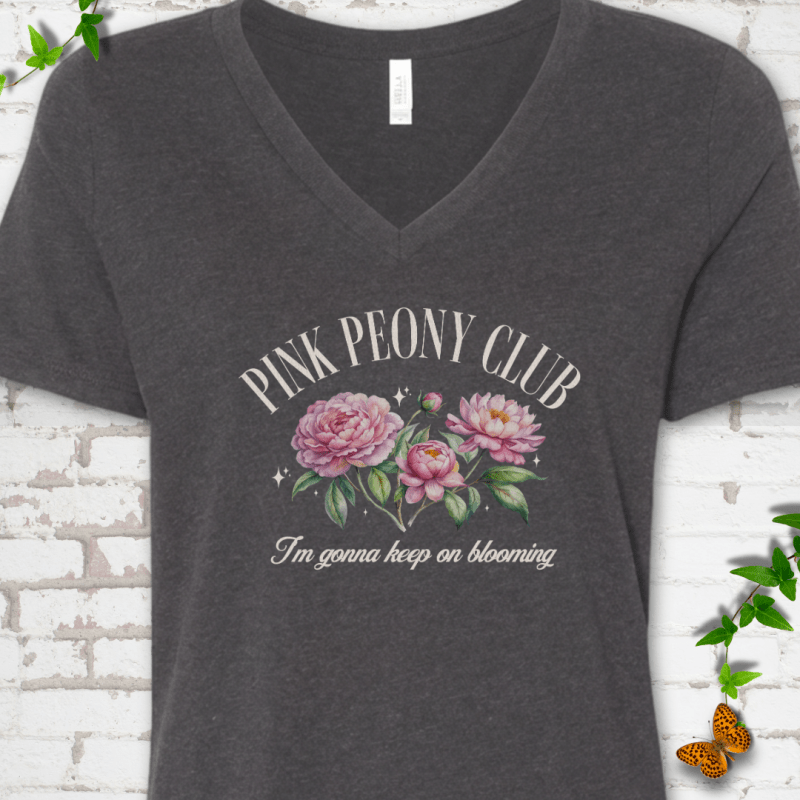 Pink Peony Club V-Neck T-Shirt