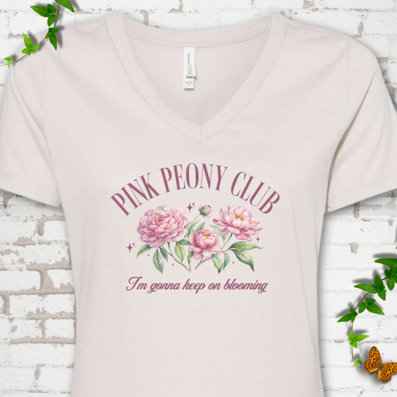 Pink Peony Club V-Neck T-Shirt