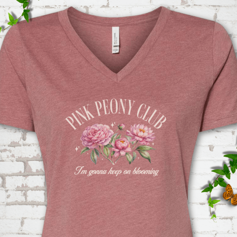 Pink Peony Club V-Neck T-Shirt