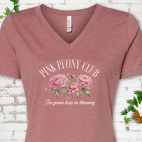 Pink Peony Club V-Neck T-Shirt