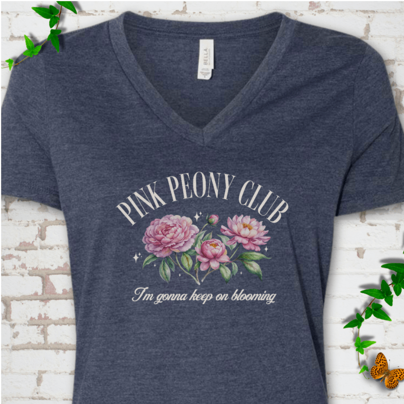 Pink Peony Club V-Neck T-Shirt