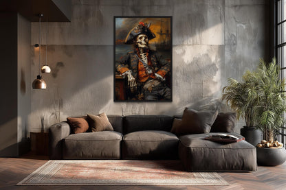 Pirate Skeleton With Ghost Ship And Dark Sea Canvas Wall Art