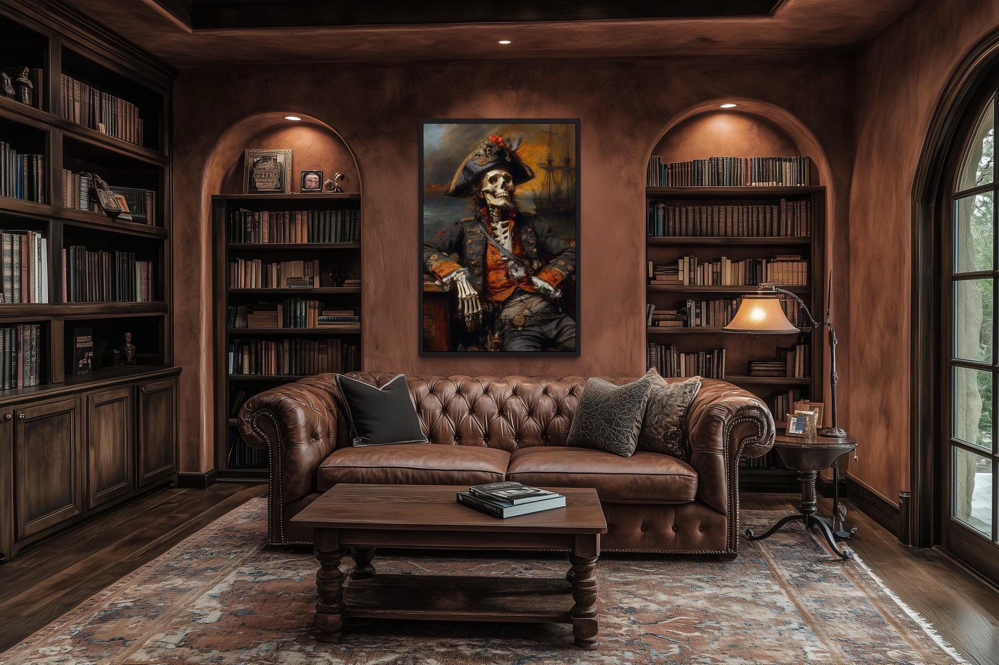 Pirate Skeleton With Ghost Ship And Dark Sea Canvas Wall Art