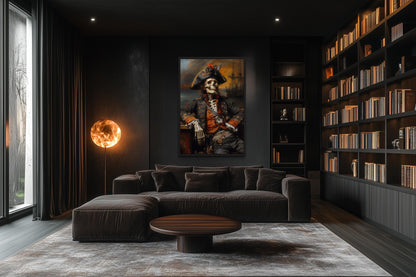 Pirate Skeleton With Ghost Ship And Dark Sea Canvas Wall Art