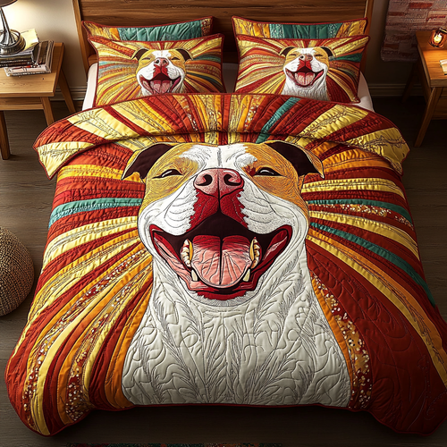 Pitbull Heart 3-Piece Quilted Bedding Set - Single (59" x 70")