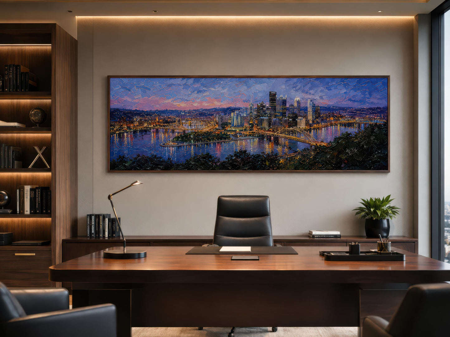 Pittsburgh Skyline Wall Art – Long Horizontal Canvas | Twilight Cityscape Print