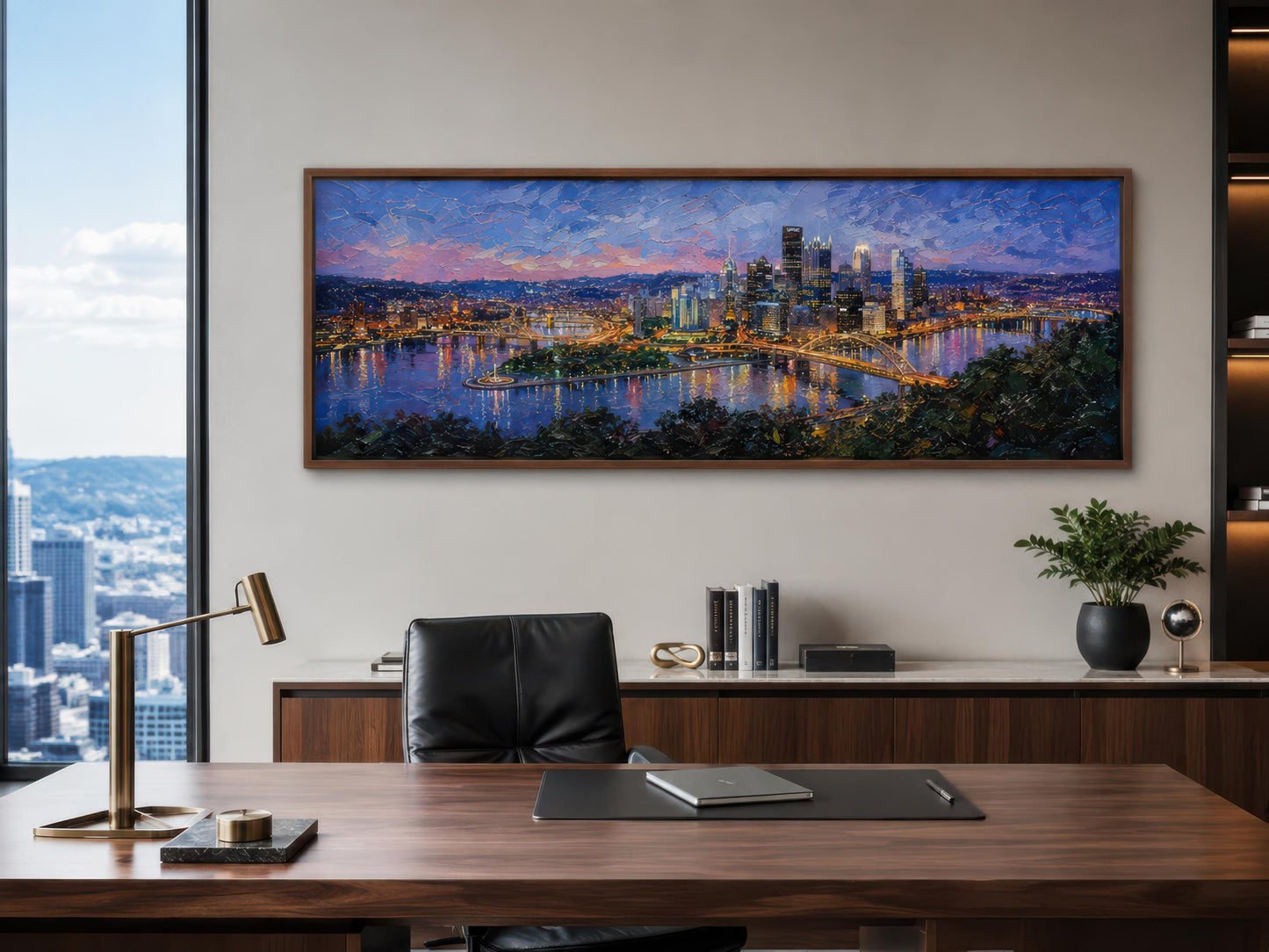 Pittsburgh Skyline Wall Art – Long Horizontal Canvas | Twilight Cityscape Print