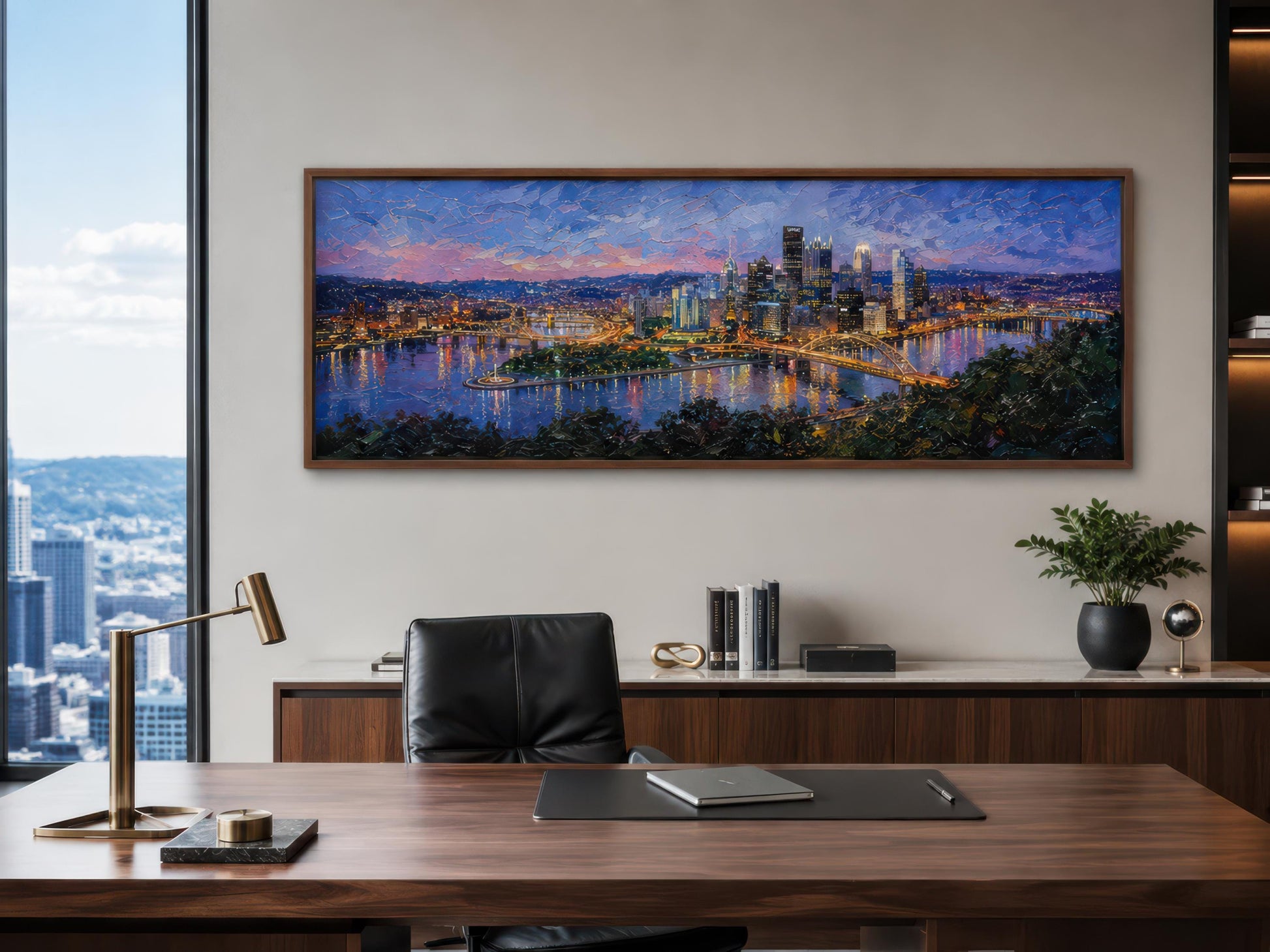 Pittsburgh Skyline Wall Art – Long Horizontal Canvas | Twilight Cityscape Print