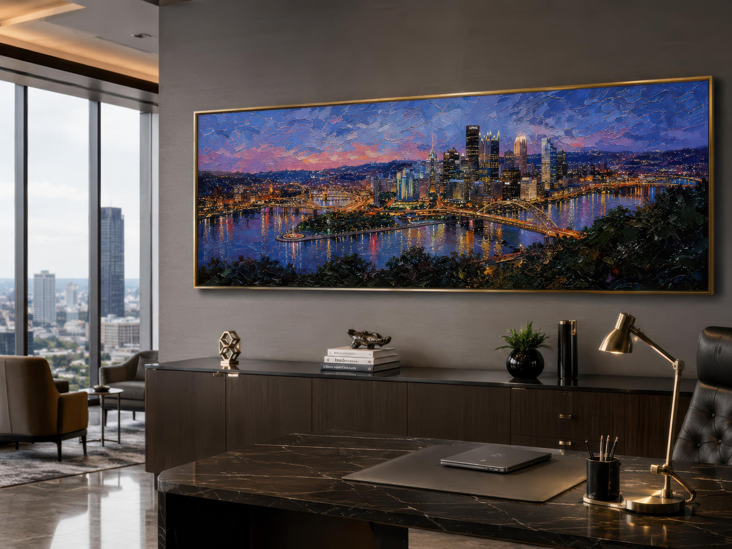 Pittsburgh Skyline Wall Art – Long Horizontal Canvas | Twilight Cityscape Print