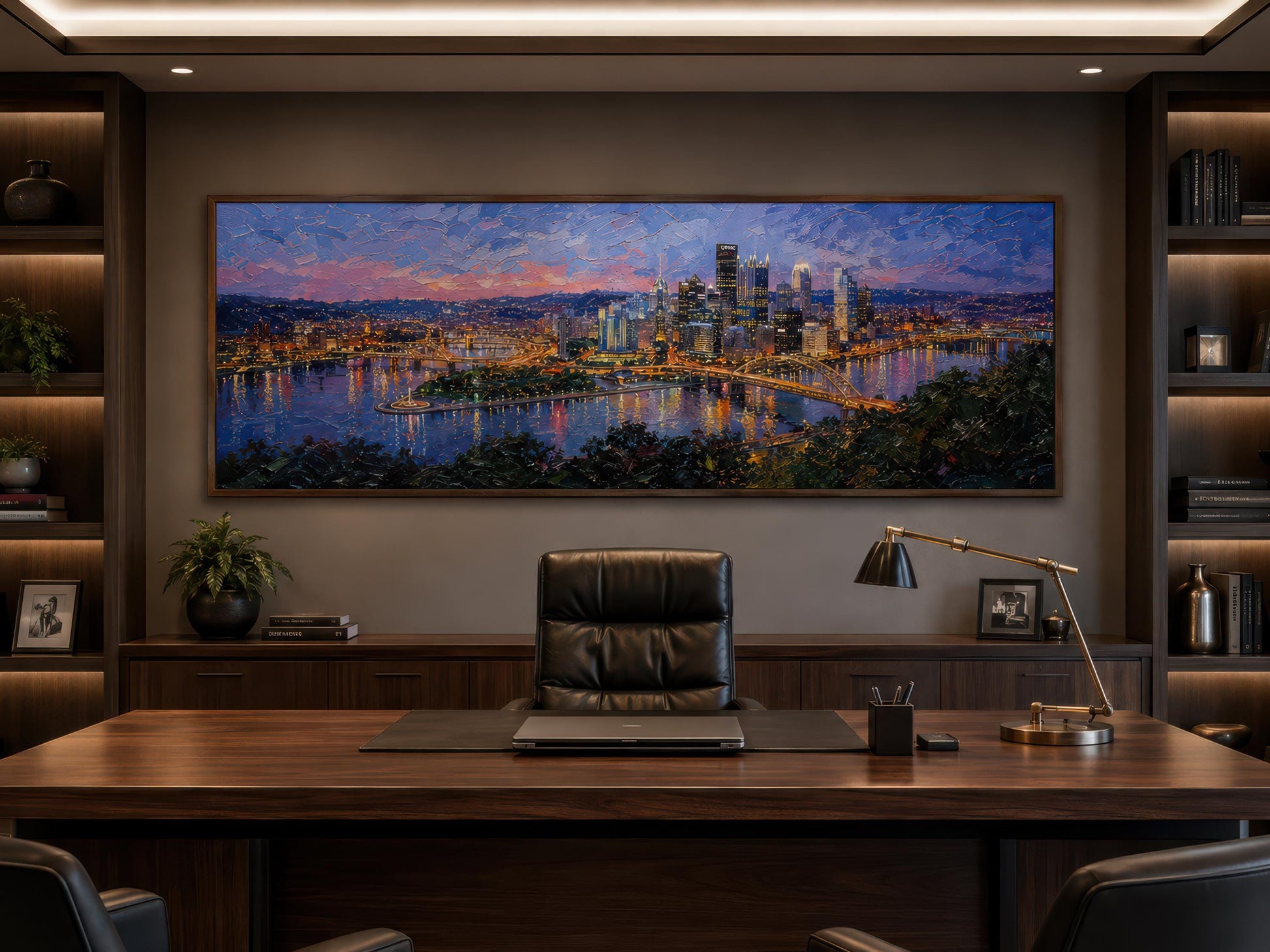 Pittsburgh Skyline Wall Art – Long Horizontal Canvas | Twilight Cityscape Print