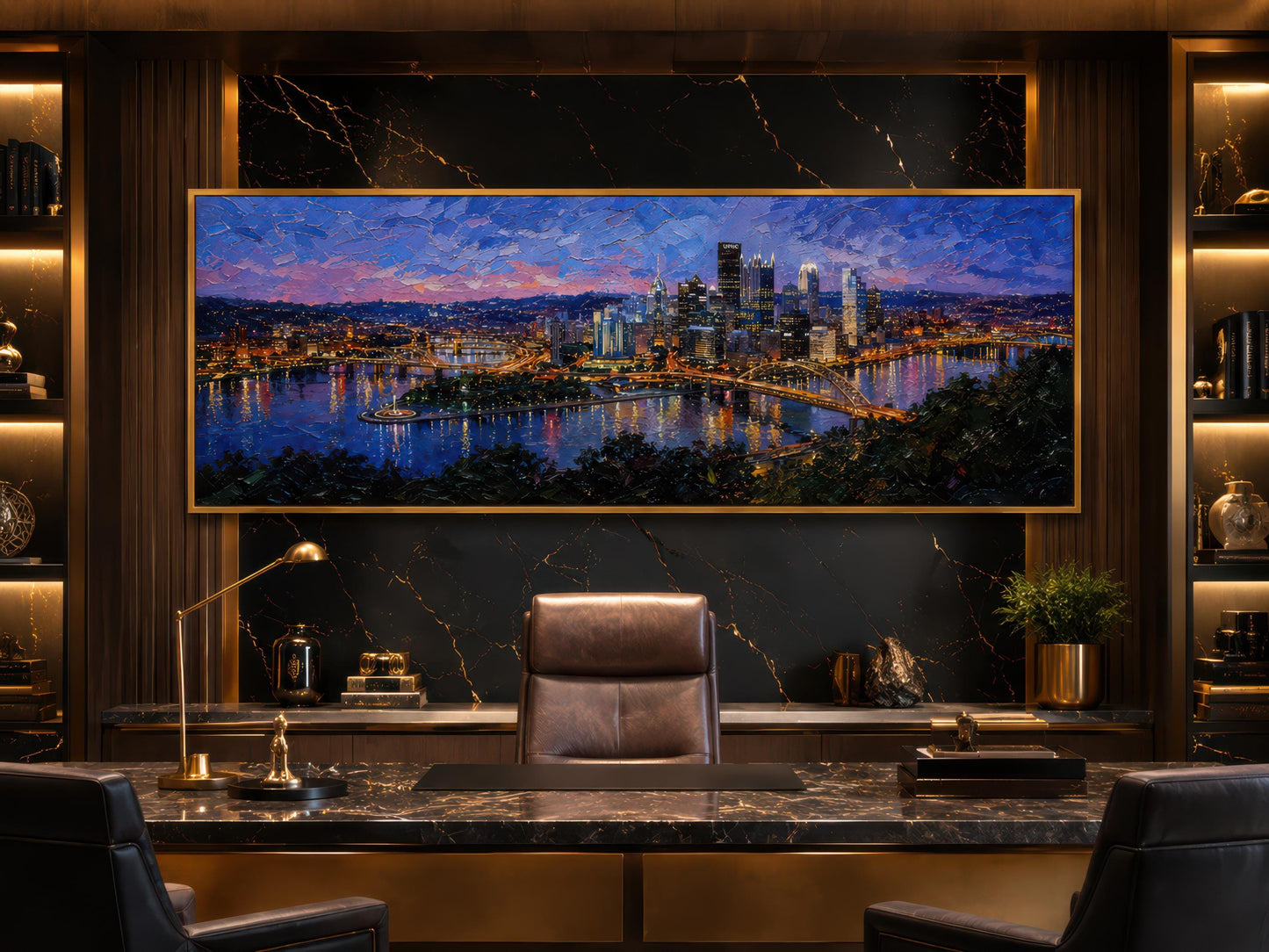Pittsburgh Skyline Wall Art – Long Horizontal Canvas | Twilight Cityscape Print