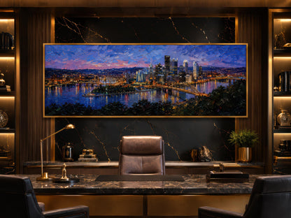 Pittsburgh Skyline Wall Art – Long Horizontal Canvas | Twilight Cityscape Print