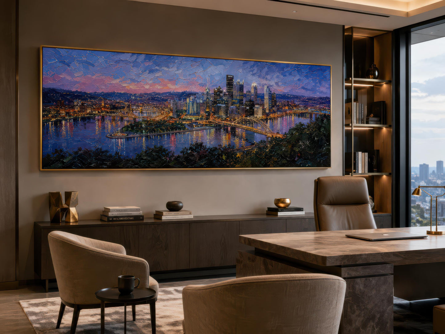 Pittsburgh Skyline Wall Art – Long Horizontal Canvas | Twilight Cityscape Print