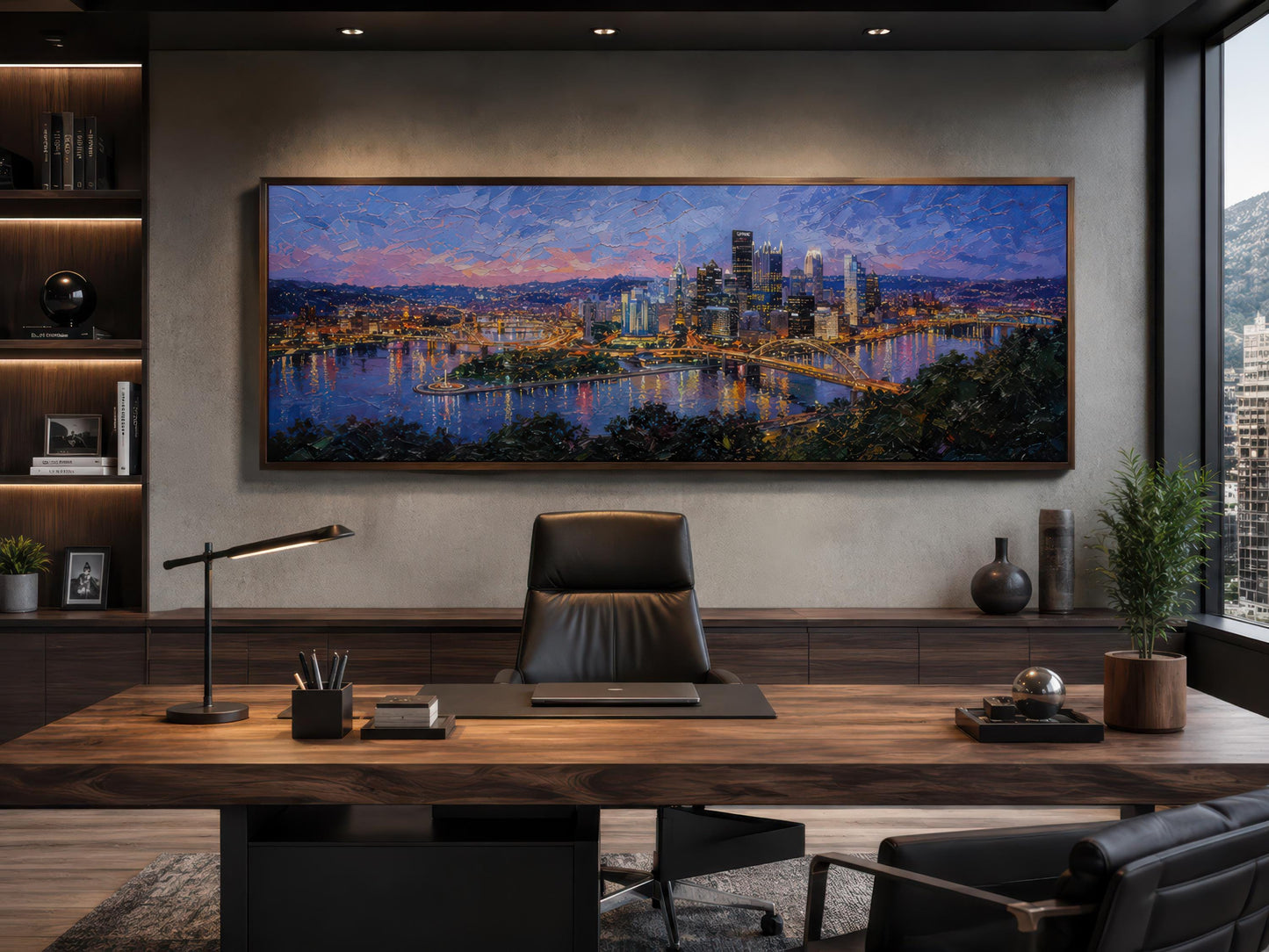 Pittsburgh Skyline Wall Art – Long Horizontal Canvas | Twilight Cityscape Print