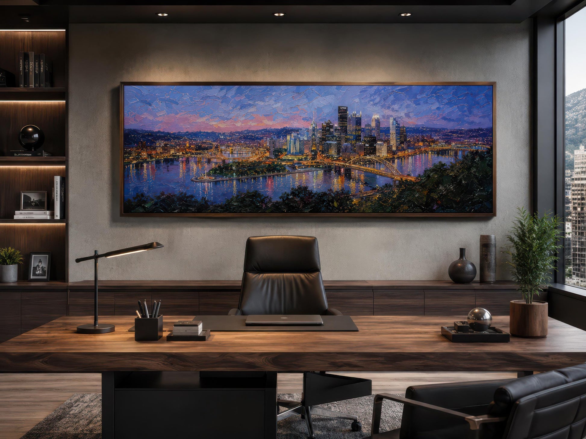 Pittsburgh Skyline Wall Art – Long Horizontal Canvas | Twilight Cityscape Print