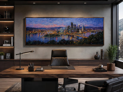 Pittsburgh Skyline Wall Art – Long Horizontal Canvas | Twilight Cityscape Print