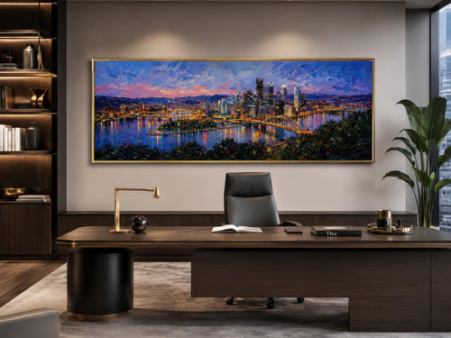 Pittsburgh Skyline Wall Art – Long Horizontal Canvas | Twilight Cityscape Print