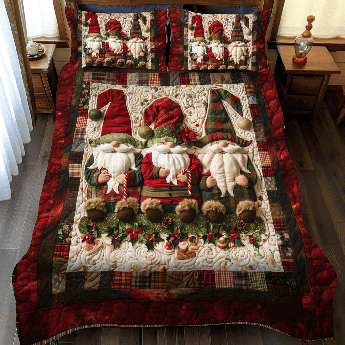 Single (59'' x 70'') /Plaid Gnome 3-Piece Quilted Bedding Set