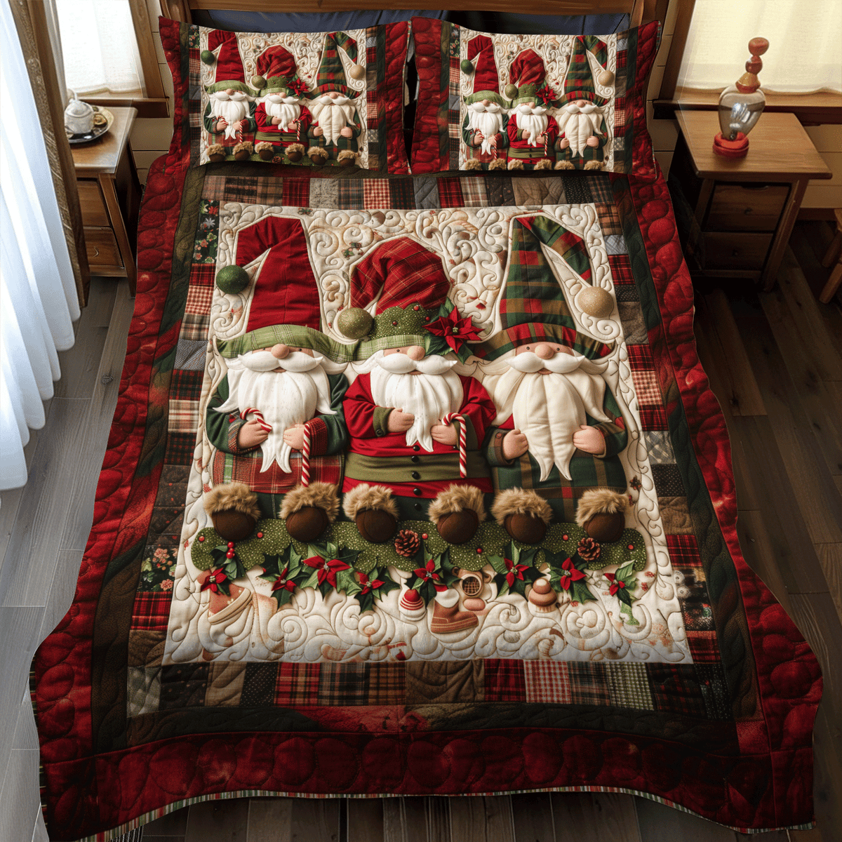 Single (59'' x 70'') /Plaid Gnome 3-Piece Quilted Bedding Set