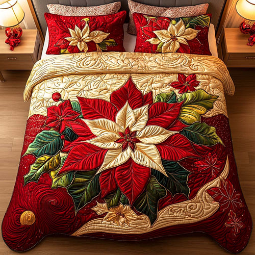 Poinsettia Glow 3-Piece Quilted Bedding Set - Single (59" x 70")