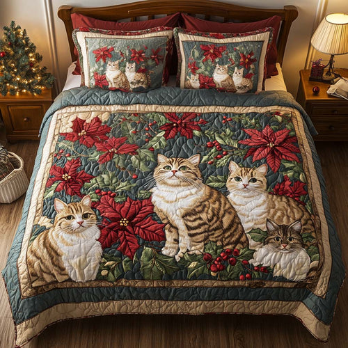Poinsettia Pals 3-Piece Quilted Bedding Set - Single (59" x 70")