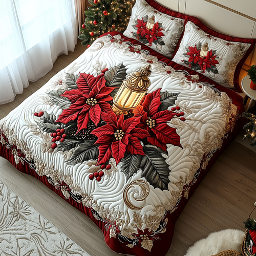 Poinsettia Warmth Quilted Bedding Set - Single (59" x 70")