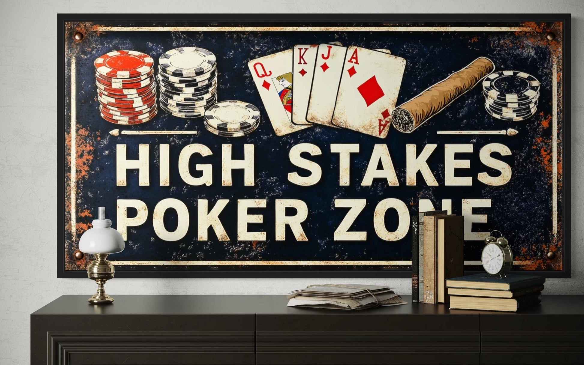 Poker Wall Art - High Stakes Poker Zone Sign For Game Room Decor