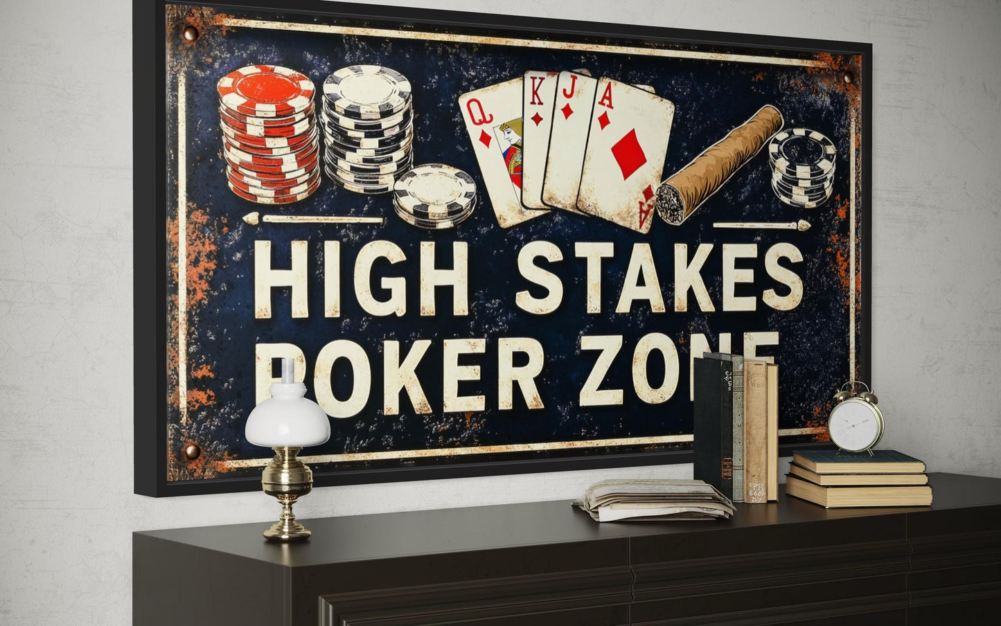 Poker Wall Art - High Stakes Poker Zone Sign For Game Room Decor