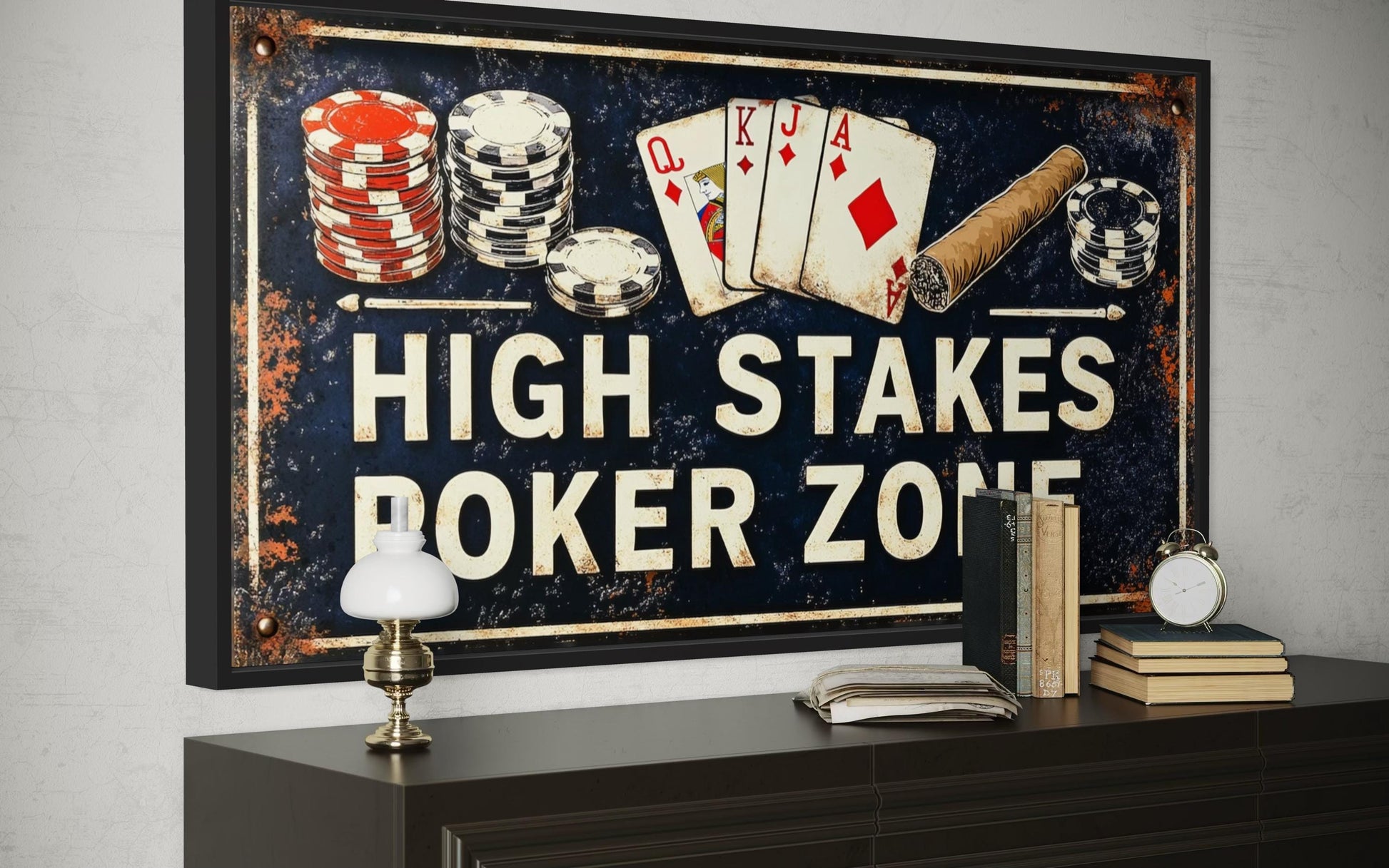 Poker Wall Art - High Stakes Poker Zone Sign For Game Room Decor