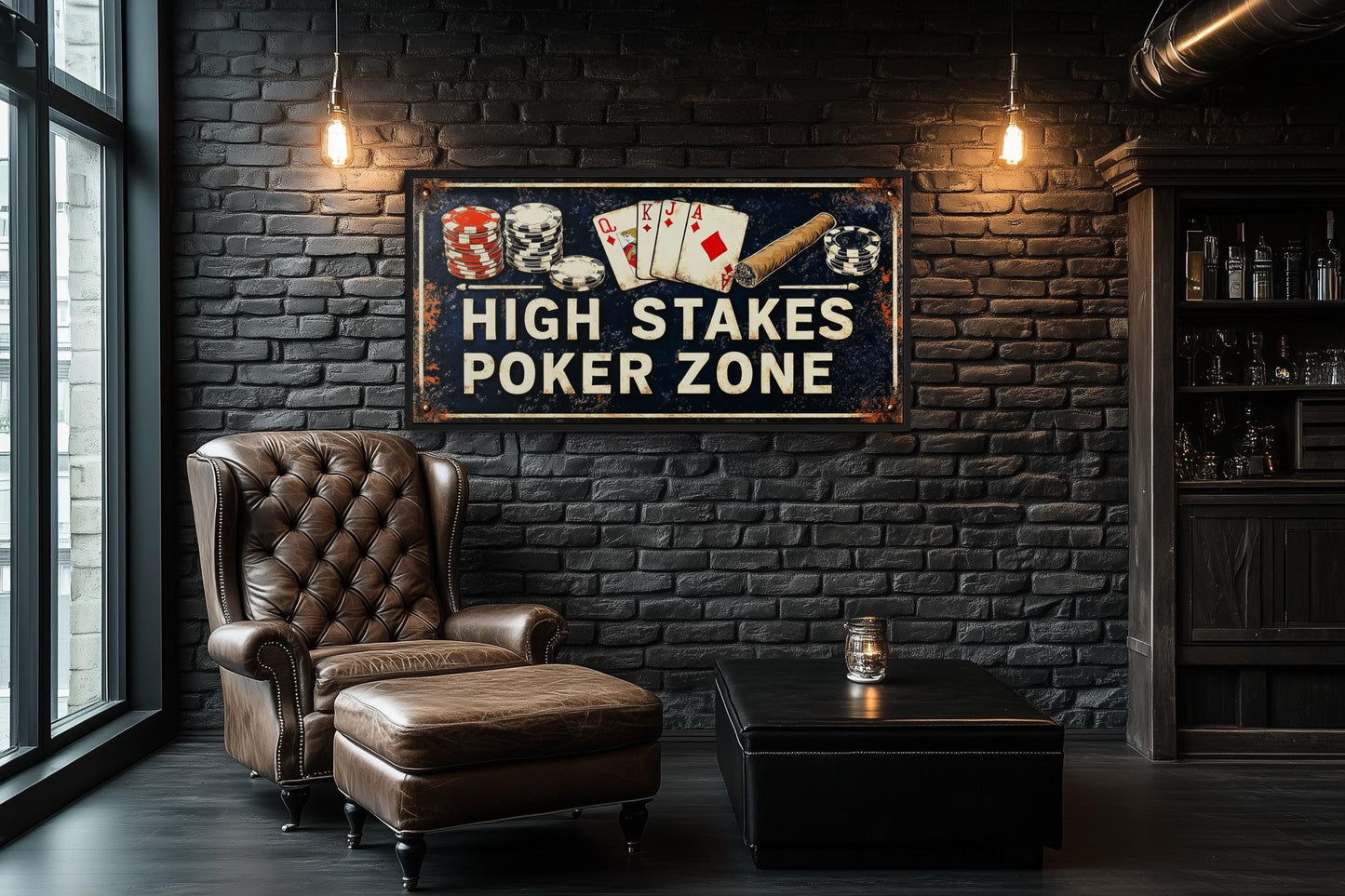 Poker Wall Art - High Stakes Poker Zone Sign For Game Room Decor