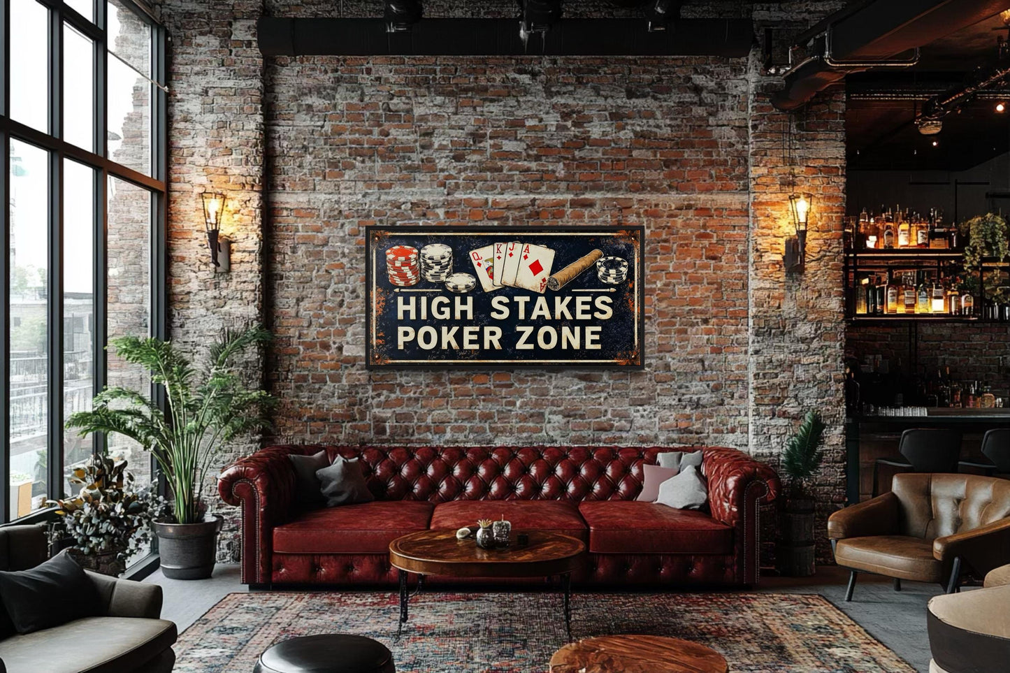 Poker Wall Art - High Stakes Poker Zone Sign For Game Room Decor