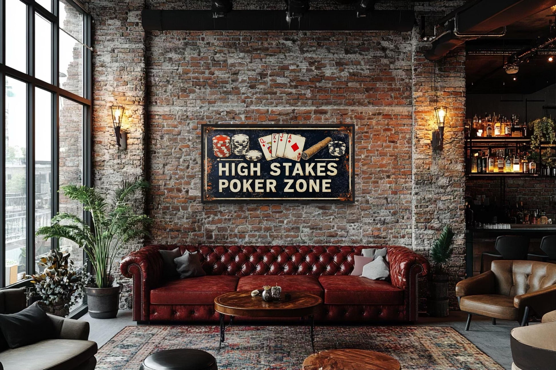 Poker Wall Art - High Stakes Poker Zone Sign For Game Room Decor