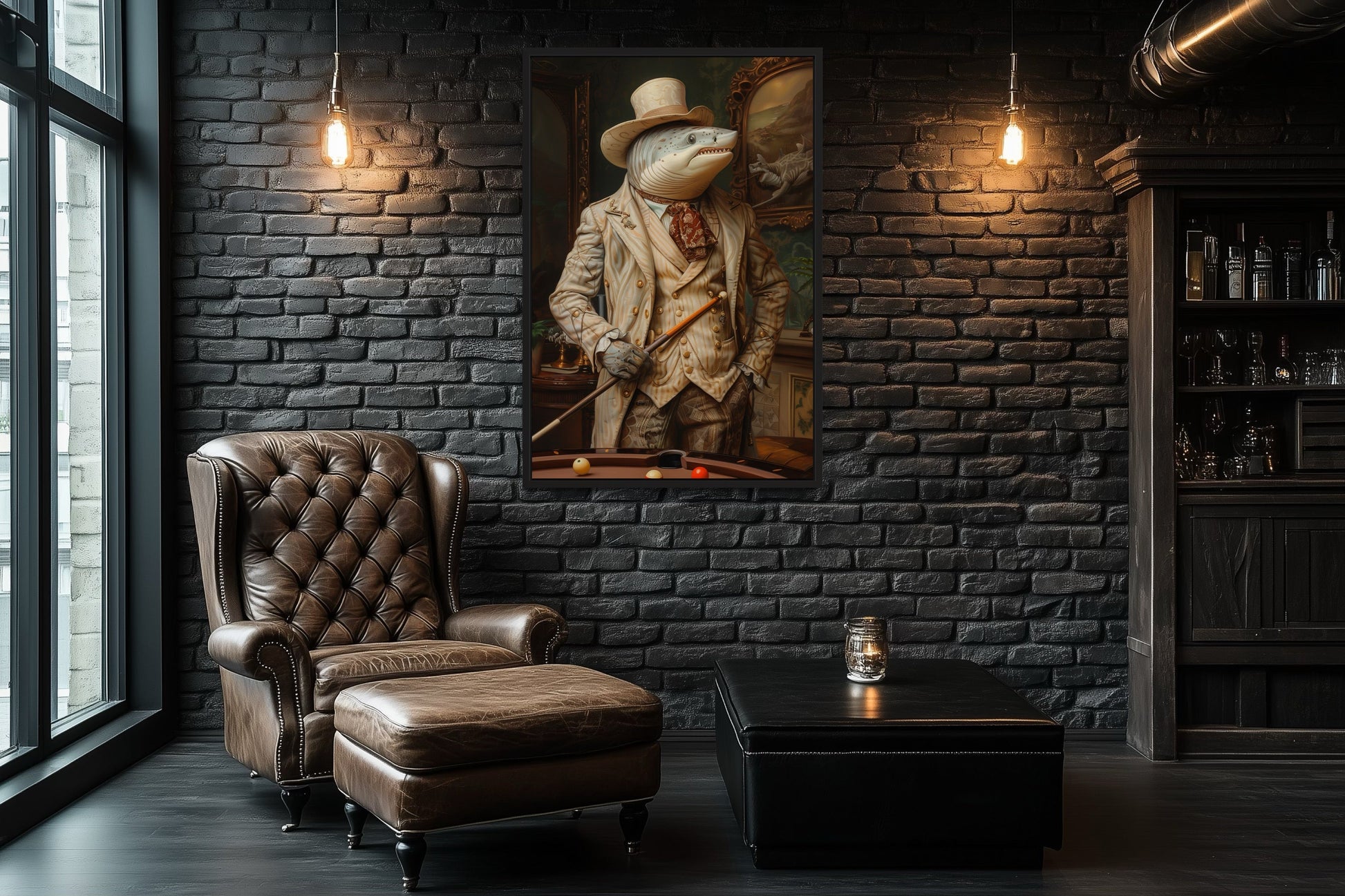 Pool Shark Gentleman Billiards Room Framed Canvas Wall Art