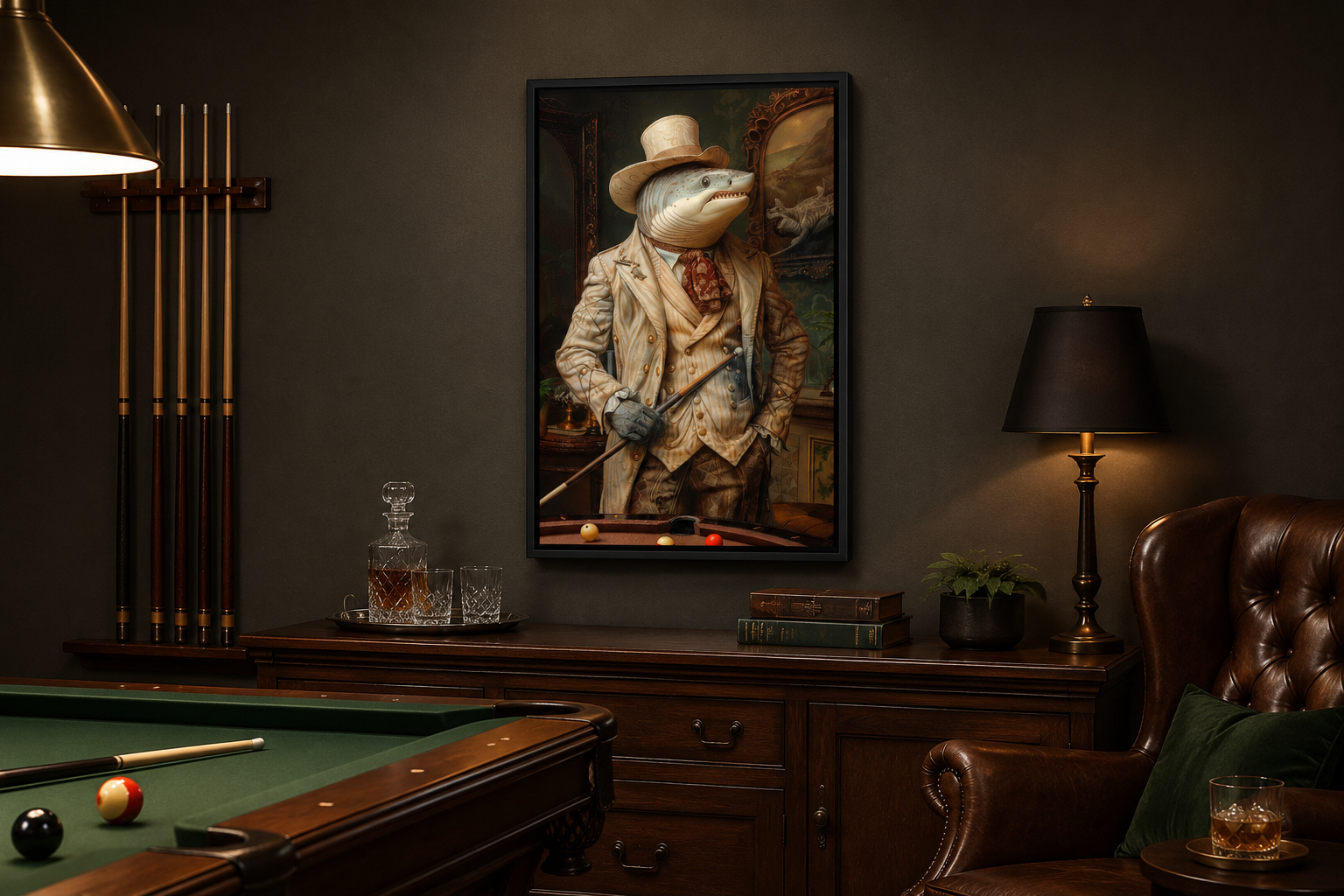 Pool Shark Gentleman Billiards Room Framed Canvas Wall Art