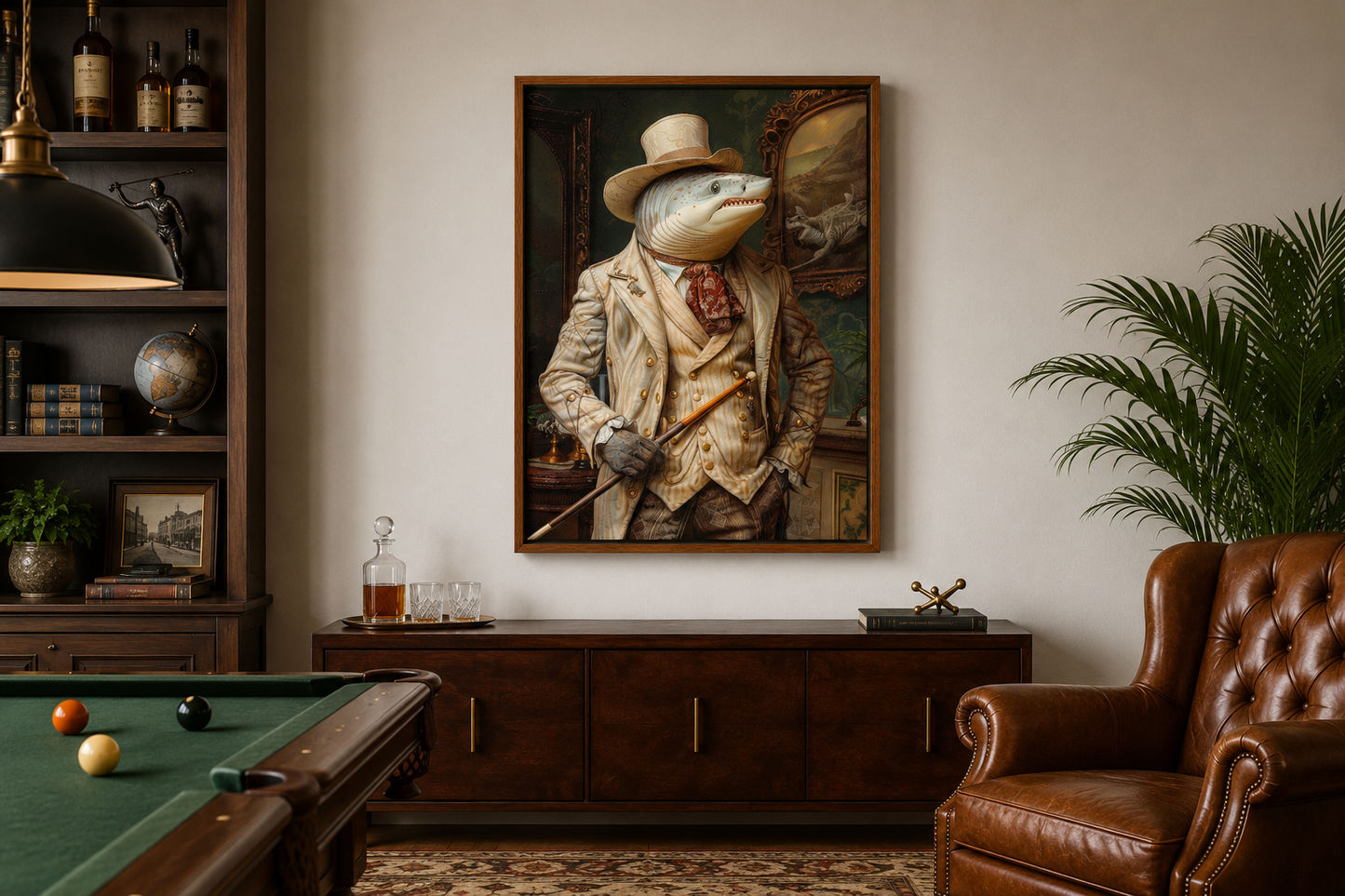Pool Shark Gentleman Billiards Room Framed Canvas Wall Art