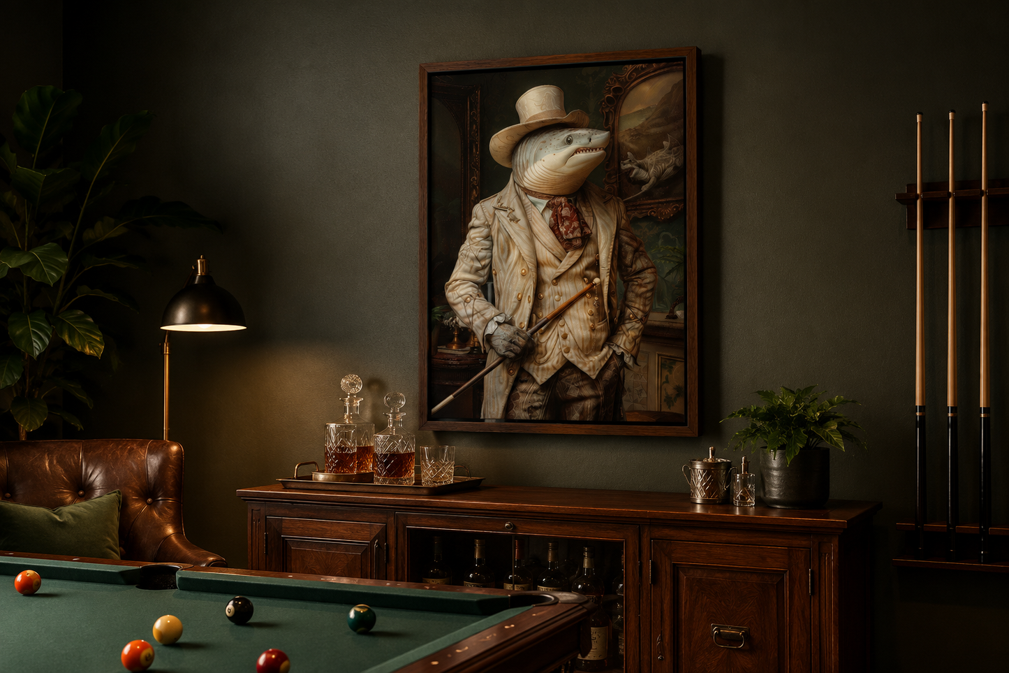 Pool Shark Gentleman Billiards Room Framed Canvas Wall Art